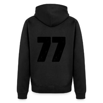 77 Zahl Trikot - Unisex Premium Bio Zip Hoodie - Schwarz - Hinten - Nico (187cm)