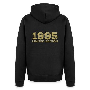 Geburtstagsgeschenk Jahrgang 1995 Jahrgang 1995 - Unisex Premium Bio Zip Hoodie - Schwarz - Hinten - Nico (187cm)
