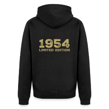 Geburtstagsgeschenk Jahrgang 1954 Jahrgang 1954 - Unisex Premium Bio Zip Hoodie - Schwarz - Hinten - Nico (187cm)