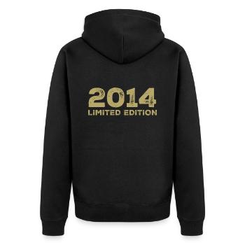 Geburtstagsgeschenk Jahrgang 2014 Jahrgang 2014 - Unisex Premium Bio Zip Hoodie - Schwarz - Hinten - Nico (187cm)