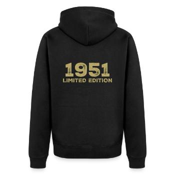 Geburtstagsgeschenk Jahrgang 1951 Jahrgang 1951 - Unisex Premium Bio Zip Hoodie - Schwarz - Hinten - Nico (187cm)