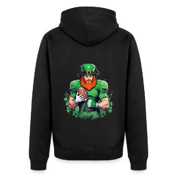 St. Patrick's Day Kleeblatt American Football - Unisex Premium Bio Zip Hoodie - Schwarz - Hinten - Nico (187cm)