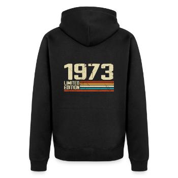 Jahrgang 1973 Retro Geburtstag - Jahrgang 1973 - Unisex Premium Bio Zip Hoodie - Schwarz - Hinten - Nico (187cm)