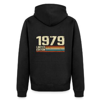 Vintage 1979 Retro Birthday - Born in 1979 - Unisex Premium Organic Zip Hoodie - black - Back - Nico (187cm)