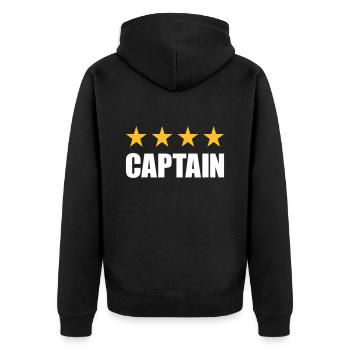 Captain (Vier Sterne in einer Reihe) - Unisex Premium Bio Zip Hoodie - Schwarz - Hinten - Nico (187cm)