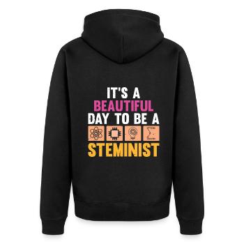 It's a beautiful day to be a Steminist - Unisex Premium Bio Zip Hoodie - Schwarz - Hinten - Nico (187cm)