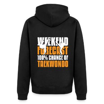 Weekend forecast 100% chance of Taekwondo - Unisex Premium Bio Zip Hoodie - Schwarz - Hinten - Nico (187cm)