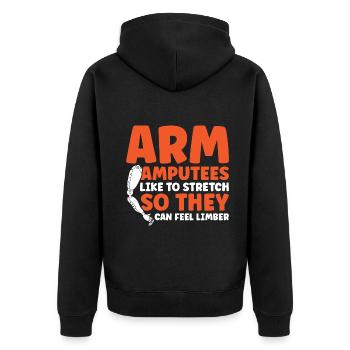 Arm Amputees like to stretch - Unisex Premium Bio Zip Hoodie - Schwarz - Hinten - Nico (187cm)