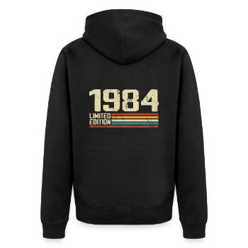 Jahrgang 1984 Retro Geburtstag - Jahrgang 1984 - Unisex Premium Bio Zip Hoodie - Schwarz - Hinten - Nico (187cm)