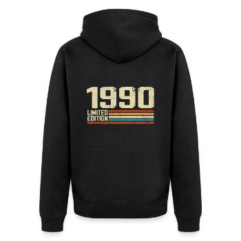 Jahrgang 1990 Retro Geburtstag - Jahrgang 1990 - Unisex Premium Bio Zip Hoodie - Schwarz - Hinten - Nico (187cm)