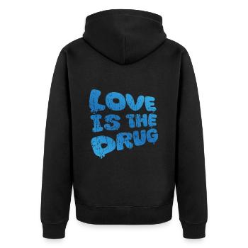 L’amour est la drogue (Blue Scratched Edition) - Veste à capuche bio Premium Unisexe - noir - Dos - Nico (187cm)