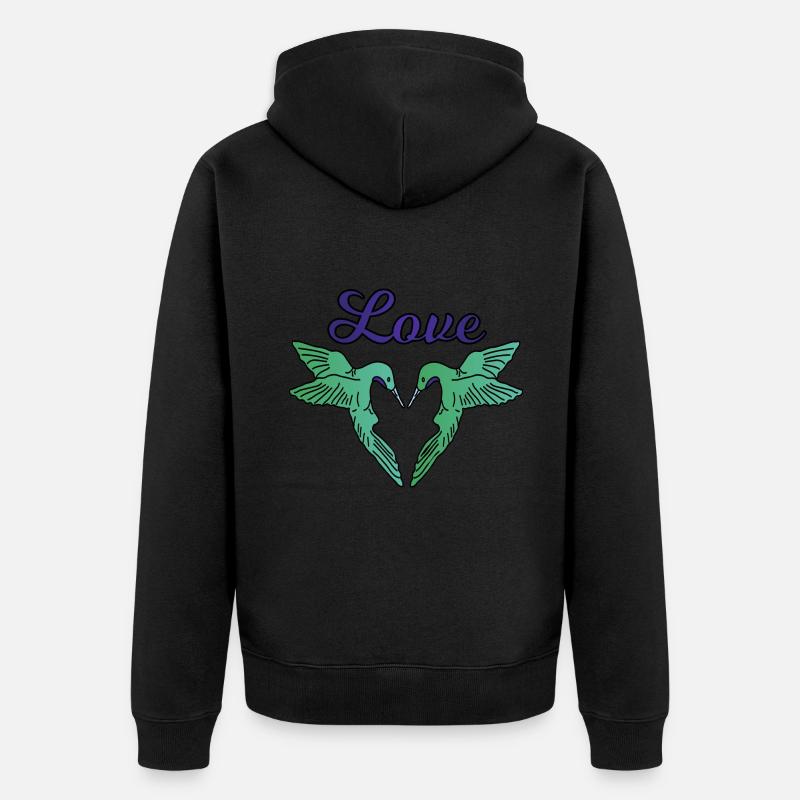 Cœur de deux colibris - Amour - Veste à capuche bio Premium Unisexe - noir