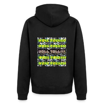 VOLL TOLL - Unisex Premium Bio Zip Hoodie - Schwarz - Hinten - Nico (187cm)