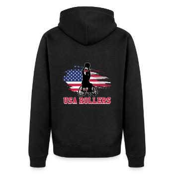 Handicap Für Rollstuhlbasketballspieler USA - Unisex Premium Bio Zip Hoodie - Schwarz - Hinten - Nico (187cm)