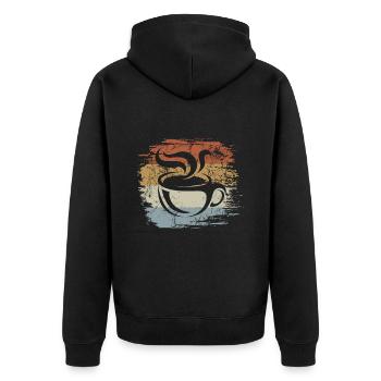 Kaffee - Vintage - Kaffeetasse - Retro - Unisex Premium Bio Zip Hoodie - Schwarz - Hinten - Nico (187cm)