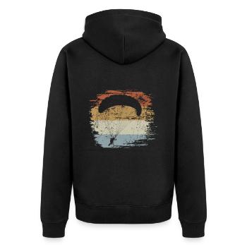 Gleitschirm - Retro - Vintage - Silhouette - Unisex Premium Bio Zip Hoodie - Schwarz - Hinten - Nico (187cm)