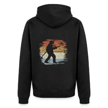 Feuerwehrmann Retro - Vintage - Silhouette - Unisex Premium Bio Zip Hoodie - Schwarz - Hinten - Nico (187cm)