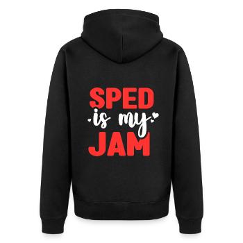 Sped is my jam - Unisex Premium Bio Zip Hoodie - Schwarz - Hinten - Nico (187cm)