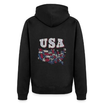 USA Map U.S. states America - Unisex Premium Organic Zip Hoodie - black - Back - Nico (187cm)