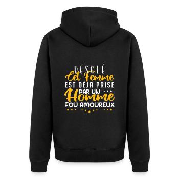 Désolé cet femme est prise par homme fou amoureux - Veste à capuche bio Premium Unisexe - noir - Dos - Nico (187cm)