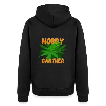 Hobby Gärtner Cannabis - Hanf - Kiffen legal - Unisex Premium Bio Zip Hoodie - Schwarz - Hinten - Nico (187cm)