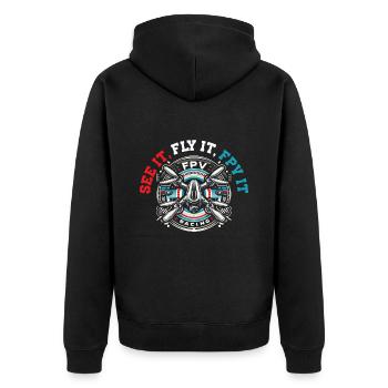 FPV drone pilot, remote control - Unisex Premium Organic Zip Hoodie - black - Back - Nico (187cm)