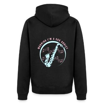 Warning I'm a sax addict - Unisex Premium Bio Zip Hoodie - Schwarz - Hinten - Nico (187cm)