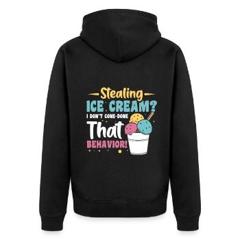 Stealing ice cream I don’t cone-done that behavior - Unisex Premium Bio Zip Hoodie - Schwarz - Hinten - Nico (187cm)