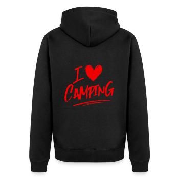 Ich liebe Camping - Unisex Premium Bio Zip Hoodie - Schwarz - Hinten - Nico (187cm)