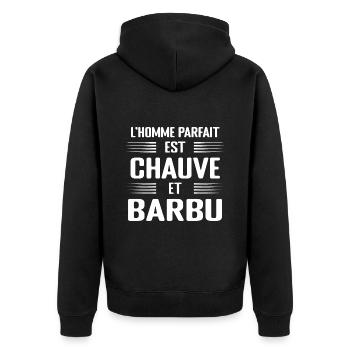 Barbu Chauve Homme Parfait Humour Cadeau - Veste à capuche bio Premium Unisexe - noir - Dos - Nico (187cm)