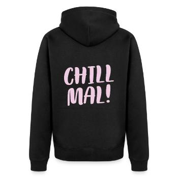 Cooles Lässiges Faulenzer Faultpelz Chill Mal - Unisex Premium Bio Zip Hoodie - Schwarz - Hinten - Nico (187cm)