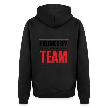 Fieldhockey Team - Unisex Premium Bio Zip Hoodie - Schwarz - Hinten - Nico (187cm)