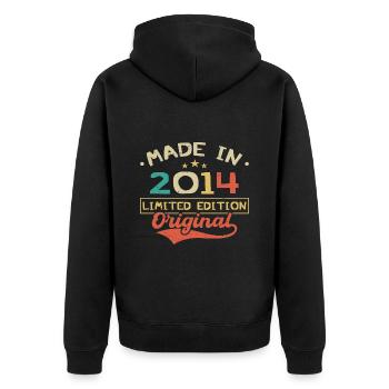 Jahrgang 2014 | Limitierte Edition 2014 | Original - Unisex Premium Bio Zip Hoodie - Schwarz - Hinten - Nico (187cm)