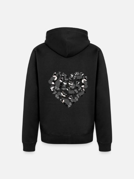 Herz Waschbär - Unisex Premium Bio Zip Hoodie - Schwarz