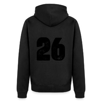 26 Zahl Trikot - Unisex Premium Bio Zip Hoodie - Schwarz - Hinten - Nico (187cm)