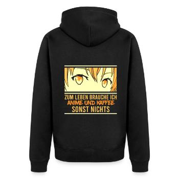 Zum leben brauche ich Anime und Kaffee - Unisex Premium Bio Zip Hoodie - Schwarz - Hinten - Nico (187cm)