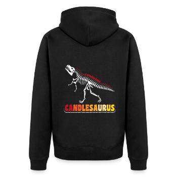 T-rex Candlesaurus - Unisex Premium Bio Zip Hoodie - Schwarz - Hinten - Nico (187cm)