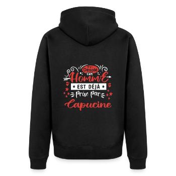 Cadeau Homme déja pris par Capucine - Veste à capuche bio Premium Unisexe - noir - Dos - Nico (187cm)