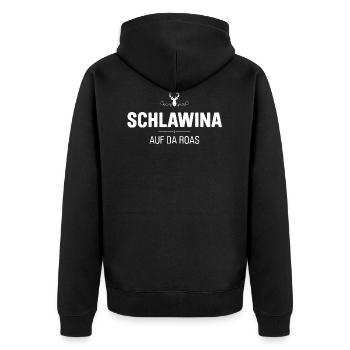 Schlawina auf da Roas! Bayrisch lustig! Bayern - Unisex Premium Bio Zip Hoodie - Schwarz - Hinten - Nico (187cm)