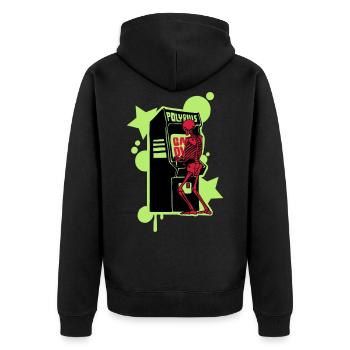 Hallo-Score - Unisex Premium Bio Zip Hoodie - Schwarz - Hinten - Nico (187cm)