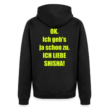 JA_ICH_LIEBE_SHISHA! - Unisex Premium Bio Zip Hoodie - Schwarz - Hinten - Nico (187cm)