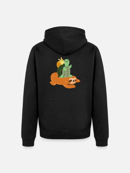 Funny turtle sloth snail - gift - Unisex Premium Organic Zip Hoodie - black