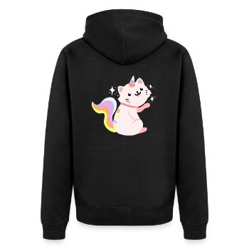Sitzendes Caticorn - Lustiges Caticorn Katze - Unisex Premium Bio Zip Hoodie - Schwarz - Hinten - Nico (187cm)