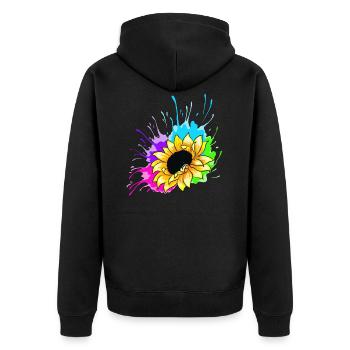 Sonnenblume Splash - Unisex Premium Bio Zip Hoodie - Schwarz - Hinten - Nico (187cm)