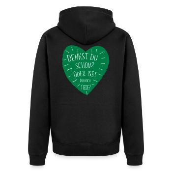 Denk Spruch vegan Tierschutz Tierfreund Geschenk - Unisex Premium Bio Zip Hoodie - Schwarz - Hinten - Nico (187cm)