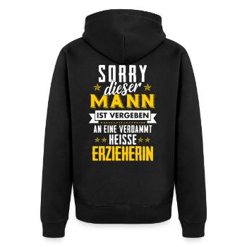 Vergeben an eine verdammt heisse Erzieherin - Unisex Premium Bio Zip Hoodie - Schwarz - Hinten - Nico (187cm)