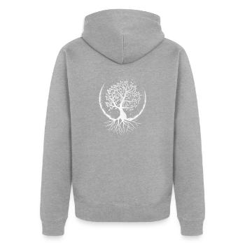 Arbre de la vie (fond sombre) - Veste à capuche bio Premium Unisexe - gris chiné - Dos - Nico (187cm)