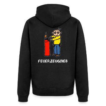 Feuerzeugdieb Feuerzeug Klauen - Unisex Premium Bio Zip Hoodie - Schwarz - Hinten - Nico (187cm)