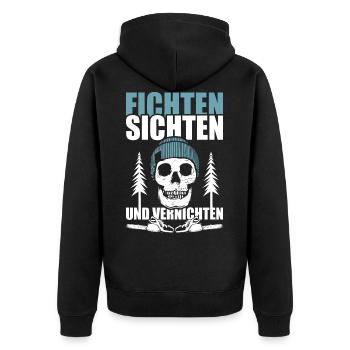 HOLZ SÄGE KETTENSÄGE GESCHENK WALD FÖRSTER BERUF - Unisex Premium Bio Zip Hoodie - Schwarz - Hinten - Nico (187cm)