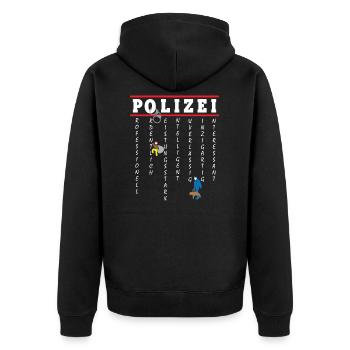 Die Polizei - Dein Freund und Helfer - Unisex Premium Bio Zip Hoodie - Schwarz - Hinten - Nico (187cm)